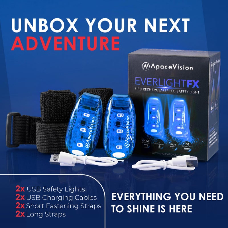 Apace Vision EverLightFX USB Rechargeable LED Safety Light (2 Pack) by Apace - Super Bright Bike Tail Light Works Brilliantly as Running Light for Joggers, Pets, Bicycle Strobe or Rear Clip On Lights - Image 2